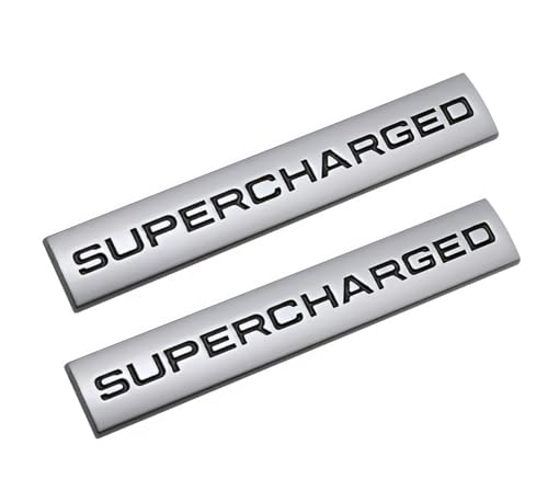 Image of 2pcs Supercharged Metal Car Emblem Premium Auto Badge Rear Trunk Side Decal Sticker (Silver Black)
