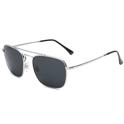 Image of JIM HALO Retro Square Aviator Sunglasses Premium Glass Lens Flat Metal Eyewear Men Women