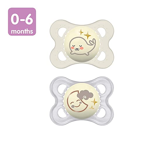 Image of MAM Original Day & Night Baby Pacifier, Nipple Shape Helps Promote Healthy Oral Development, Glows in The Dark, 0-6 Months, Unisex Baby. 2 Count