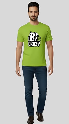Image of Men's Cotton T-Shirt, Character-Inspired Lazy But Crazy Text T-Shirt Printed for Men and Boys, Round Neck, Half Sleeve, Regular Fit