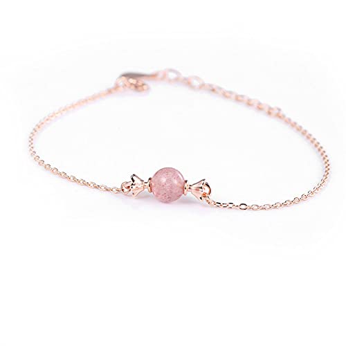 Bracelet en argent sterling fraise cristal or rose ajustable pour femme