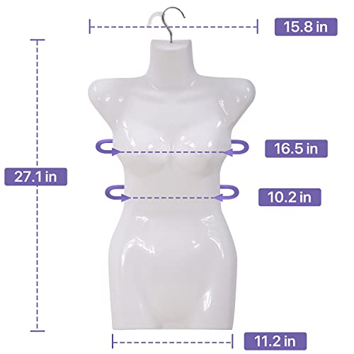 4-Packs Female Mannequin Torso Set 27" Dress Form Hollow Back Half Body Clothing Display Plastic Adult Table Shirt Mannequin Model Stand With Metal Hook For Hanging - Craft Shows Or Design, White #TOP6