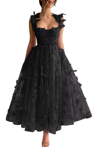 CAZSXIS Black Fairy Prom Dress 2024 Tulle 3D Butterfly Dress