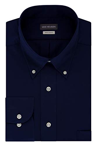 Van Heusen Regular Fit Twill Solid Button Down Collar Dress Shirt, Navy, Medium
