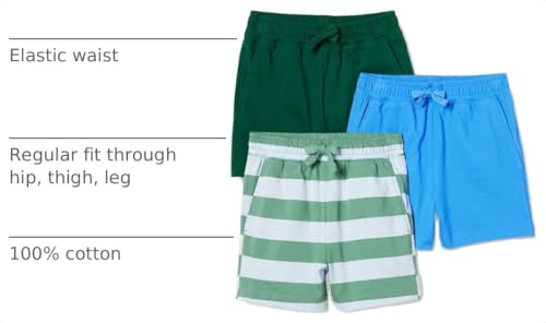 Amazon Essentials Boys' Boys and Toddlers 3-Pack Cotton Jersey Shorts, Bright Blue/Dark Green/Rugby Stripe, X-Large - image 2