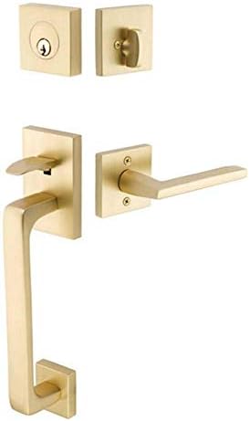Emtek 4820 Baden Left Handed Single Cylinder Keyed Entry Brass Modern Handleset, Satin Brass Finish