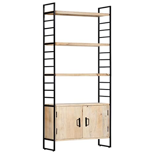 QZZCED Estantería decorativa para salón, librería, oficina, 4 niveles, 80 x 30 x 180 cm, madera maciza de mango para oficina, estudio, cocina