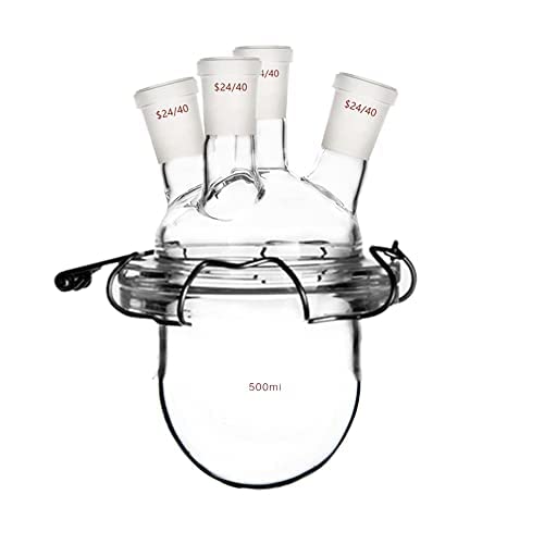 Glass Reactor 24/40 Four Necks Round Bottom 4-Neck Lab Reaction Kettle with Lid and Steel Clamp (20000ml)