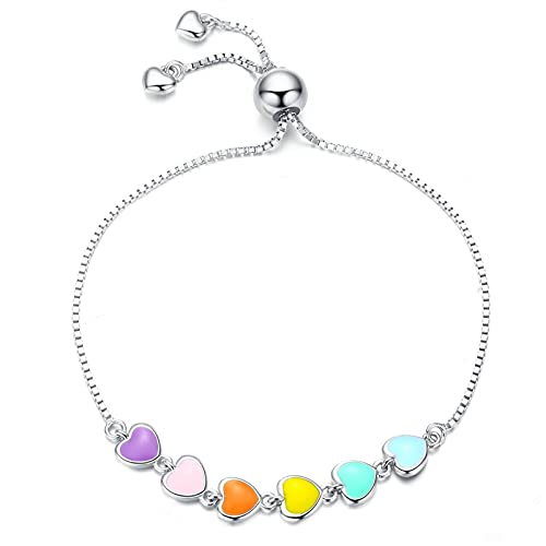 Bijoux sterling pour femmes avec bracelet arc-en-ciel argent 925 et chaîne de cœur d'amour