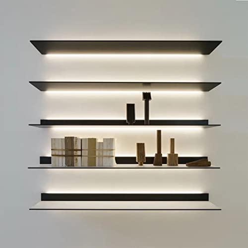 Étagère murale LED avec éclairage chaud, rangement suspendu 120cm noir multi-niveaux pour livres
