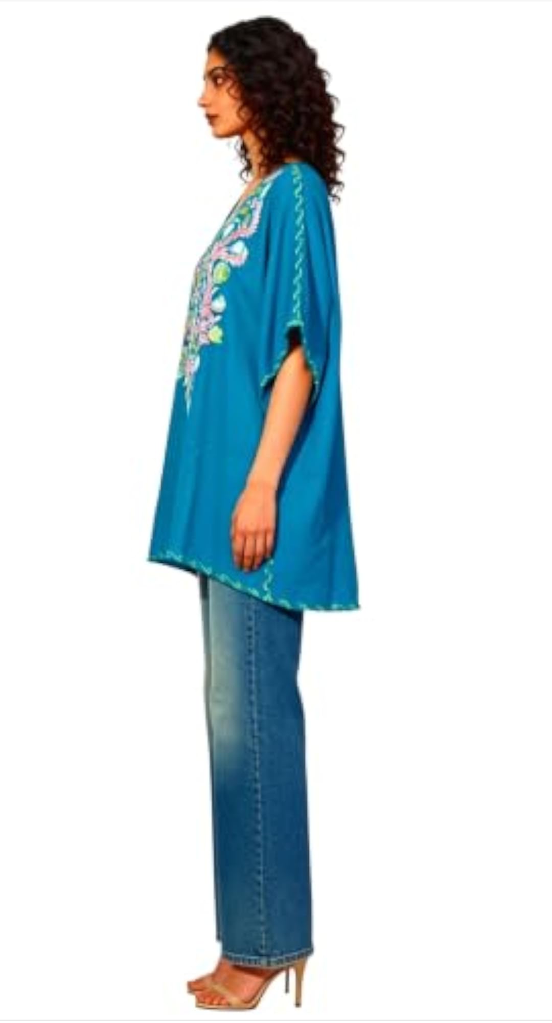 Kashmiri Embroidered Short Kaftan Tunic, Floral Design