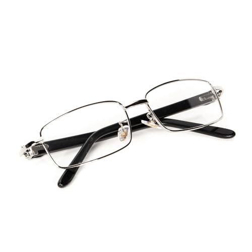Image of Retro 90's Luxury Men's Classic Rectangle Full Silver Metal Frame Eye Glasses Vintage Black Arm Square Hip Hop Clear Lens Eye Glasses For Men