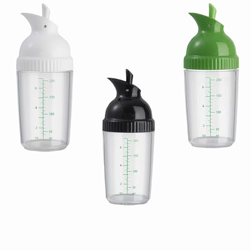 Black, white, and green salad dressing shake bottles, homemade salad dressing bottle mixer measuring device, no drip pouring, soft grip design, free of bisphenol A (200mL each)