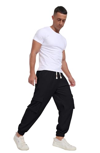 Askdeer Mens Corduroy Joggers Pants Casual Cargo Pants Drawstring Elastic Waist Baggy Tapered Sweatpants with 5 Pockets Black4