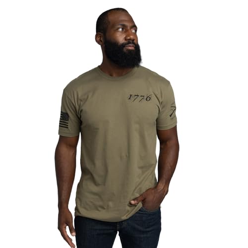 Grunt Style American 1776 Flag Men's Graphic Tee (Military Green, X-Large)