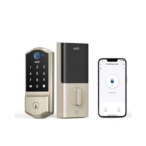 eufy Security Smart Lock C220, Fingerprint Keyless Entry Door Lock, Built-in Wi-Fi, App Remote Control, Front Door Smart Lock Deadbolt, 8Months Battery, Reliable Power, IP53, Black, Traditio