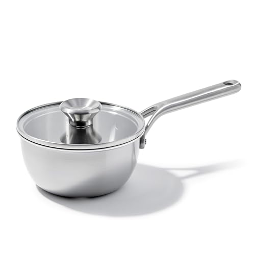 OXO Mira Tri-Ply Stainless Steel, 1.5QT Covered Chef's Pan with Lid, PFAS-Free, Multi Clad, Induction, Dishwasher Safe, Oven Safe, Silver