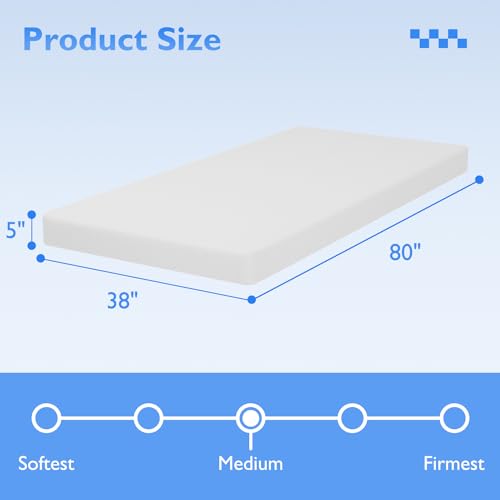 Image of FDW | 5 Inch Twin XL Mattress | Medium Firm | Gel Memory Foam Mattress | White | Bed in a Box, CertiPUR-US Certified | Pressure Relief, Cooling Ventilated Foam | Washable Removable Cover