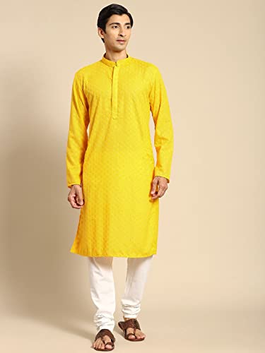 Image of Rajubhai Hargovindas Men Pure Cotton Chikankari Embroidered Straight Kurta
