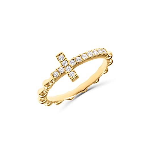 Bague croix argent doré zircons qui ne noircit pas pour peau sensible