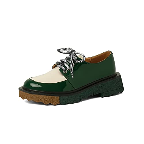 TinaCus Sapato Oxford feminino feito à mão couro envernizado bico redondo salto plataforma cores sor