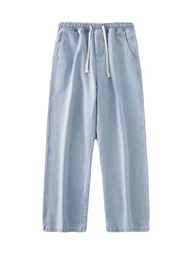 Men’S Drawstring Jeans Mid Waist Straight Leg Denim Pants Hip Hop Style Distressed Wash Jeans - Main Image