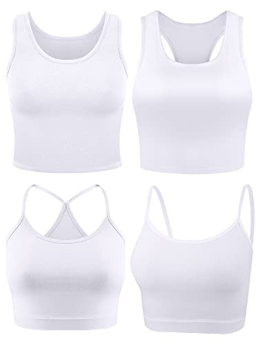 Boao Bauchfreies Oberteil für Damen, Basic-Tops, Workout-Tops, Spaghettiträger-Tank-Tops, ärmellos, Racerback, Cami für Sport, Fitnessstudio, 4-teilig, Weiss/opulenter Garten, Mittel