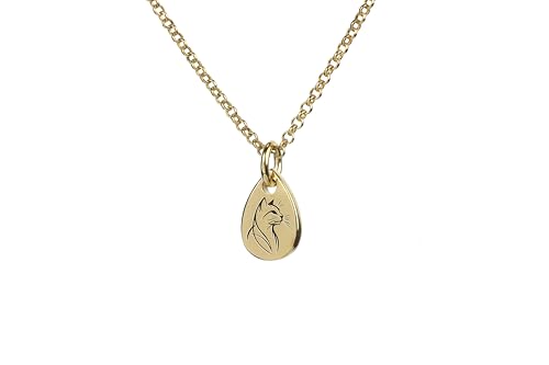 Collier en Or 14k avec Pendentif Ovale Gravé Chat pour Femme