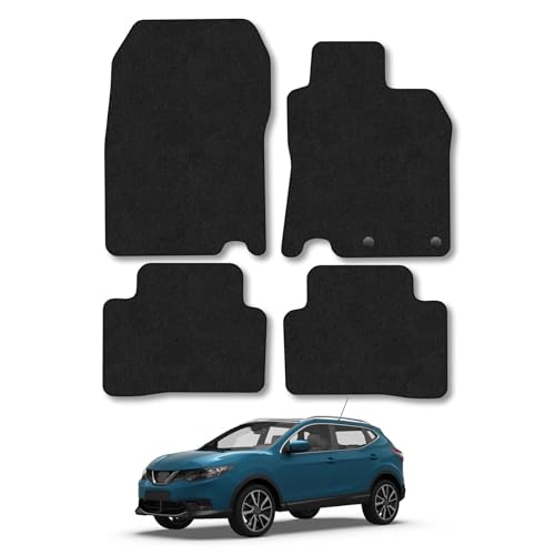 Nissan Qashqai (2014-2021) Car Mats Accessories Tailored Fit Carpet Floor Mats Non Slip Black Trim Full Coverage Compatible Accessory Front Rear Set Anti Slip Granulated Backing Hand-Finished Clips
