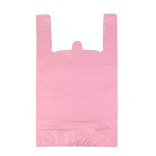 LazyMe T Shirt Bags Pink Plastic Bags with Handles for Grocery and Retail Bolsas De Plastico Para Negocio 12x20 Inches (50 pcs)