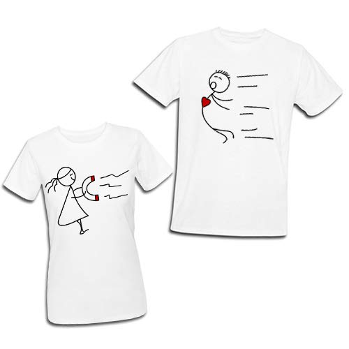 Pacchetto Magliette Coppia t-Shirt Magneti d'Amore Calamite Divertenti, per Lui e per lei, Idea Regalo Romantica fidanzati, Marito, Moglie, San Valentino!