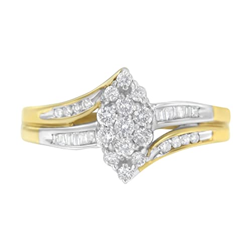 Haus of Brilliance 10K Yellow and White Gold 1/2 Cttw Diamond Marquise Shaped Cluster Split Shank Ring (H-I Color, SI2-I1 Clarity) - Size 6