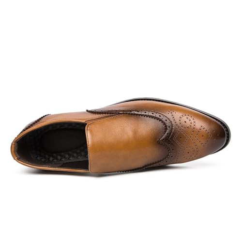 Dress Oxford Shoes for Men Slip On Pointed Burnished Toe Brogue Embossed Wing tip PU Leather Non Slip Rubber Sole Anti-Slip Low Top Slip Resistant3