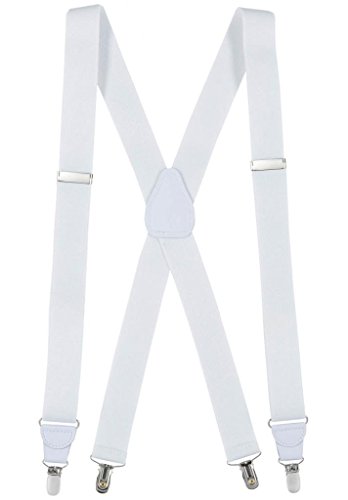 HOLD'EM Suspender Men X-Back Clip on Leather Crosspatch-White (Regular 46