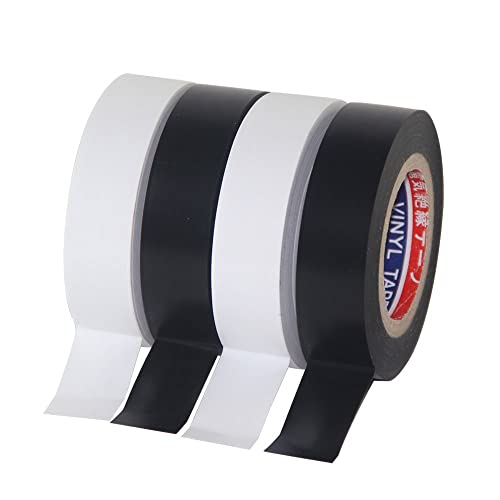 FOMMEN Color Guard Tape 4 Pack PVC Electrical Glue Tape, 66 Feet 0.7 Inch Insulation Tape (Black and White)