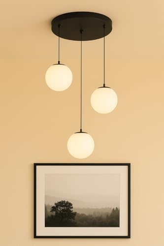 Image of Mahganya Glass Ceiling Hanging Light for Living Room Center, Chandelier Pendant Light for Drawing Room Center, Dining Table Round Cluster Hanging Lamp, Decorative Lamps, 3 Light Jhumar (White Shade)