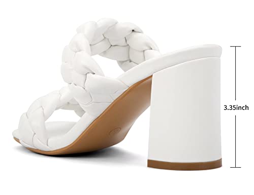 Greatonu Women's Braided Heeled Sandals Square Open Toe Summer Heels Slip On Dressy Sandals with Chunky Heel 3.35 Inch3