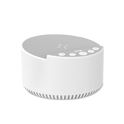 InnoVibe Sound Machine with Wireless Charger & Bluetooth Speaker – White Noise Sleep Aid with Memory Function, 6 Soothing Sounds, 3 Timer Modes – Compact Bedside Relaxation Device, White