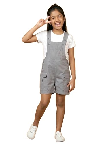 Image of KiddoPanti Unisex Denim Cargo Dungaree Shorts | 69.1% Cotton 29% Spun Poly 1.9% Spandex | Above Knee Length | Soft Breathable Summer Dungaree