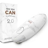 Abrelatas eléctrico Auto 2.0 de Kitchen Mama: Su cuchilla mejorada abre casi cualquier lata. Abridor automático, manos libres, bordes lisos, apto para alimentos, funciona con pilas ((Mármol Blanco)