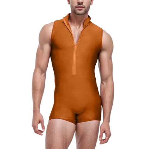 Caxndycing Body uomo Body MIt Scollo a V Tuta intima da uomo intimo intimo vestito stretto concorso costume da ballo senza maniche, cachi, XXXL