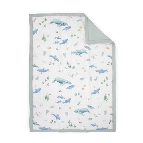 Image of Little Unicorn Muslin Comforter Blanket | Soft & Breathable Muslin Fabric | 36"x50" | 100% Cotton | Crib & Toddler Bed Blanket (Whales)