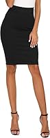 ALYNE Girl's/Women's Classic Stretchy Bodycon Pencil Midi Skirt with Elasticated Waist Belt (S, Black)