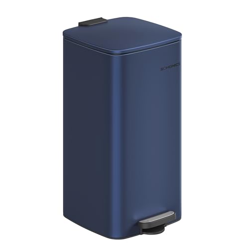 SONGMICS Poubelle de Cuisine, Poubelle 30 L, Poubelle à Pédale en Acier, avec Seau Intérieur, Fermeture Douce et Maintien en Ouverture, Bleu Minuit LTB593Q02