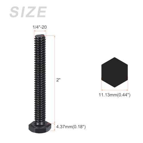 Image of METALLIXITY Hex Head Bolts (1 /4-20 x 2) 10Pcs, 304 Stainless Steel 18-8, Fully Threaded, External Hex Drive, Hex Head Screw Bolt, Black Oxide