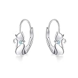 Cat Earrings Sterling Silver Cute Cat Earrings Small Animal Cats Leverback Dangle Hoop Earrings Dang