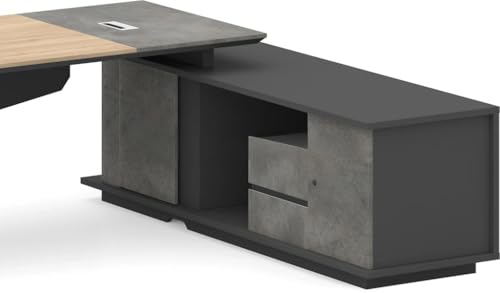 Image of Lakdi The Furniture Co Premium Director L-Shape Table Made in MDF Luxury Modern Office Desk with Made in MDF and Drawers, Shelves, and CPU Storage Space (LDL-584)