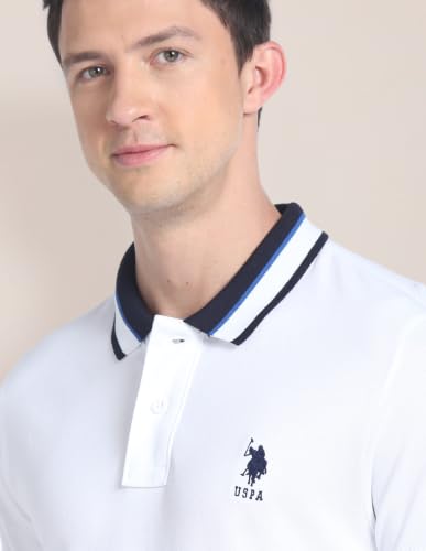 Image of U.S. POLO ASSN. Solid Slim Fit Polo T Shirt for Men - 100% Cotton, Half Sleeves Mens Tshirt - L, White