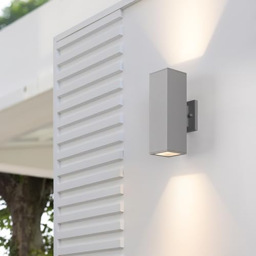 Image of mirrea 12 inch Modern Outdoor Porch Light in 2 Lights, Matte Gray, 2 Pack