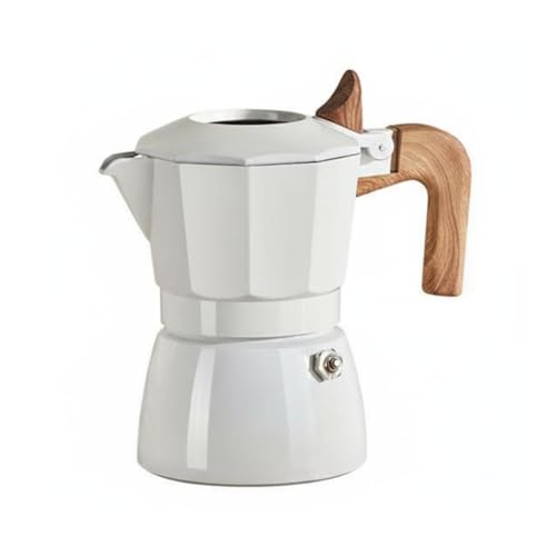 MotiveTech Cafetera Cafetera Italiana de Acero Inoxidable Mango Ergonómico Termoaislante Cafetera Cafetera Italiana para Inducción Portátil para Exteriores, Blanco, Cerámica Revestida